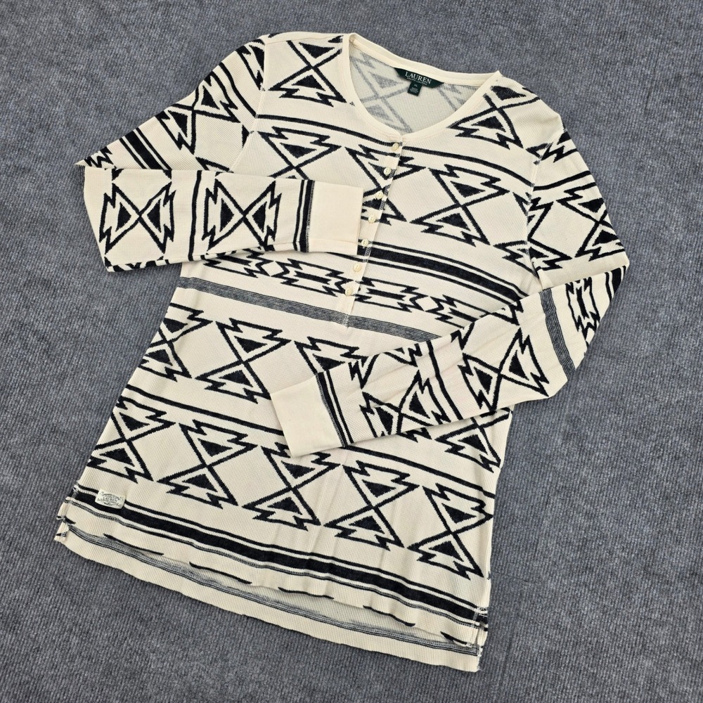 Lauren Ralph Lauren Southwestern Thermal Henley Top Cream Black XL Cotton
